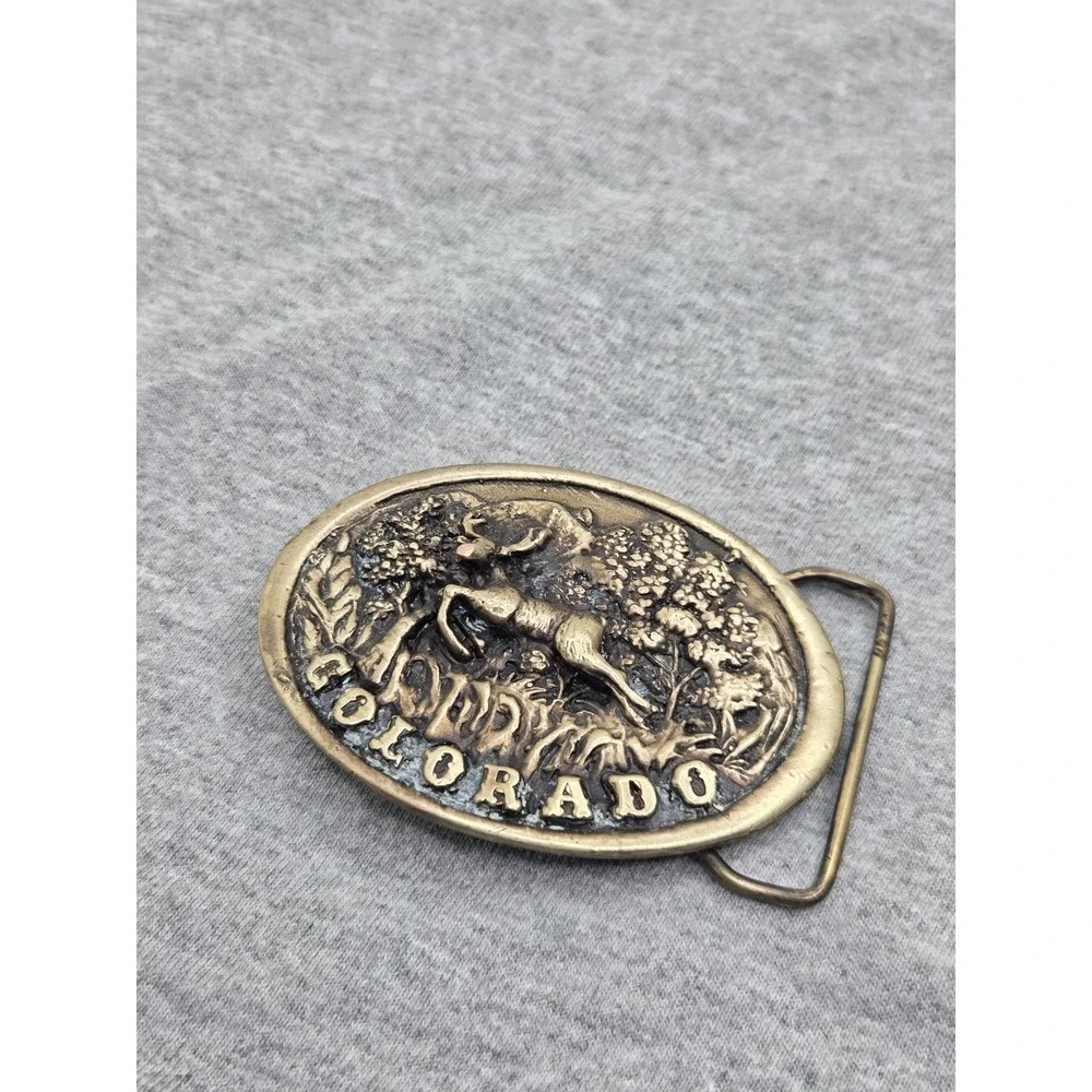 Vintage 1975 A Dezy Colorado Deer Buck Solid Brass Belt Buckle Hunting Western